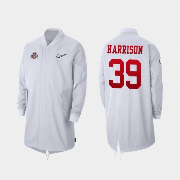 Ohio State Buckeyes Malik Harrison Men's #39 Playoff Bound 2019 Sideline Full-Zip White College Football Jacket 2404BSQO8